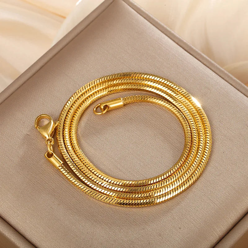 Luxury 24K 9999 Pure Gold real gold Snake Bone Chain Necklace Women Simple All-match Pendant Clavicle Chain