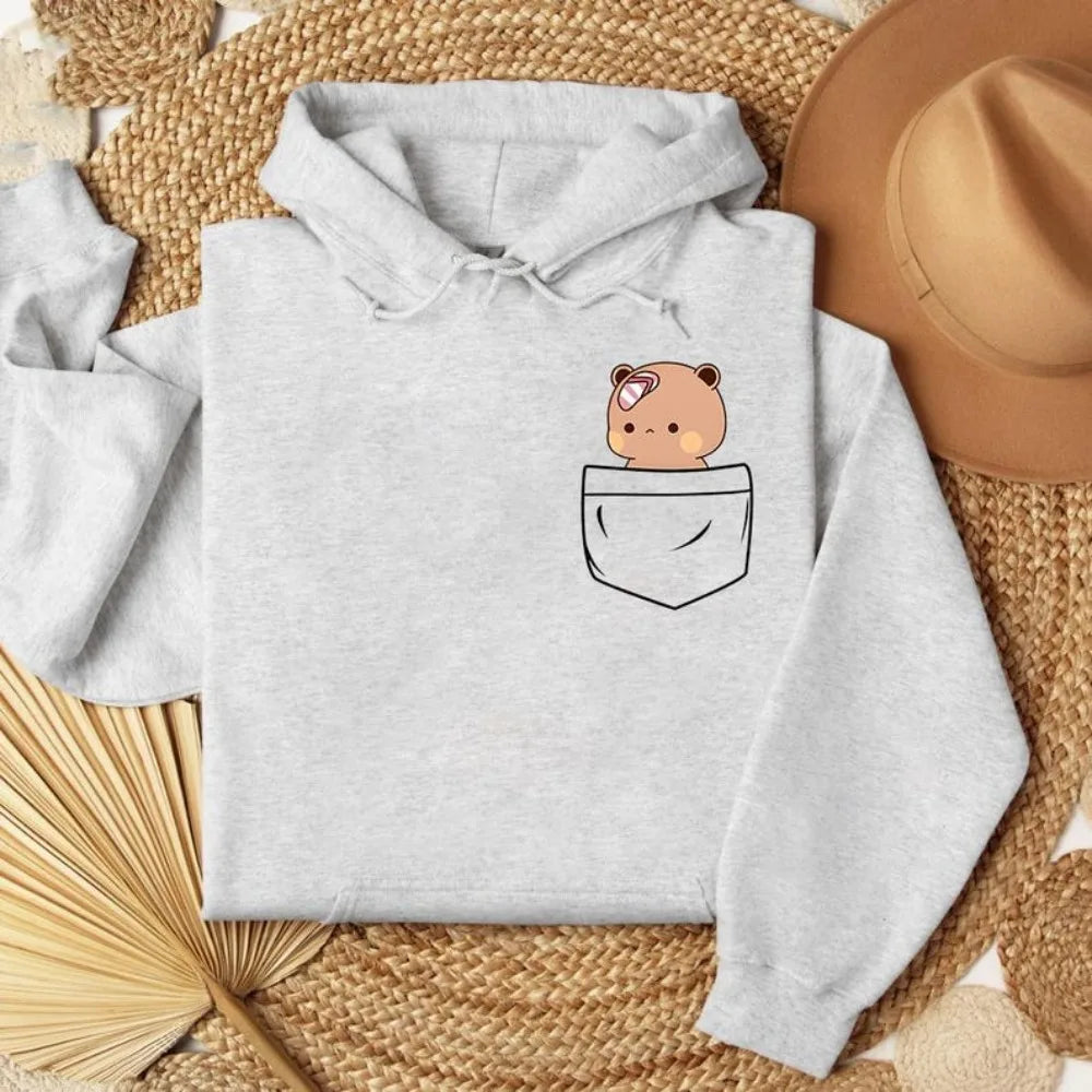 Matching Bubu Dudu Bear Pocket Couple Hoodies Anniversary Gift Clothing Cute Casual Daily Life Fall Winter Men Women Streetwear