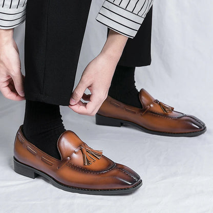 Fashion Shoe Office Shoes for Men Casual Shoes Breathable Leather Loafers Mens Driving Moccasins Comfortable Slip on 2023 Brown