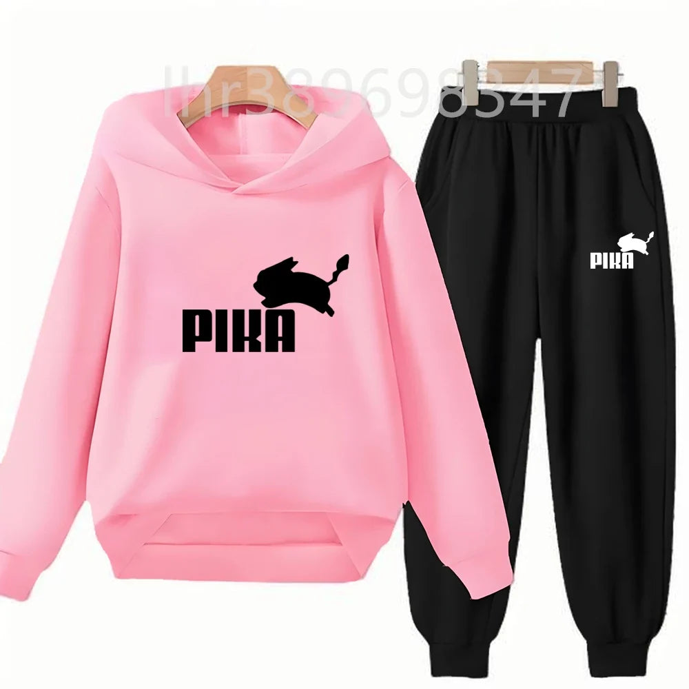 Children's Suit Hoodies Top+Bottom Girls Pink Boy Black Age 3-12 Coat Casual Toddler Sweatshirt Little White Rabbit Clothing