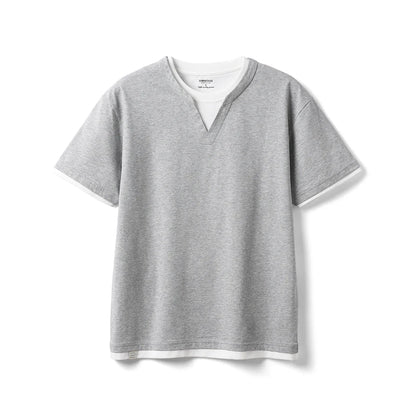 2026 Summer New Oversize 210gsm Cool Feeling Sorona Fabric Fake Double Layer T-shirts Men Comfortable Plus Size Tops