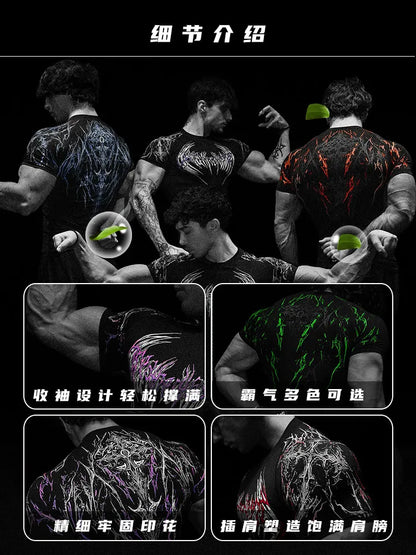 Dark Dragon Slayer Men's 2026 Summer New Fitness Clothes Speed Drying Running Printed Compression Clothes Sports T-shirt