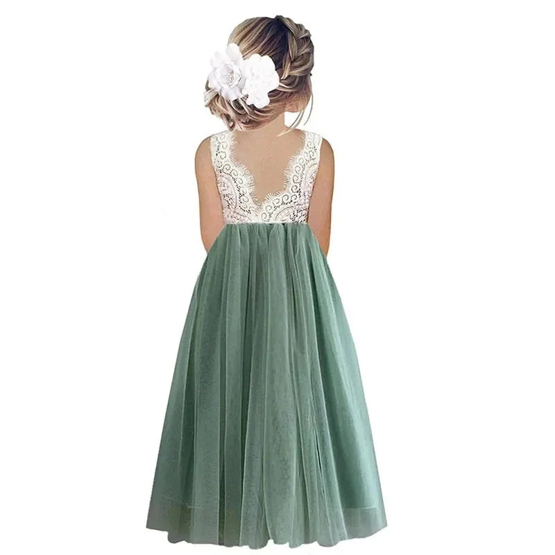 Princess Party Lace Flower Girl Dress Baby Kids Summer Wedding Birthday Dresses Children Clothing 2 4  6 8 10 12 14