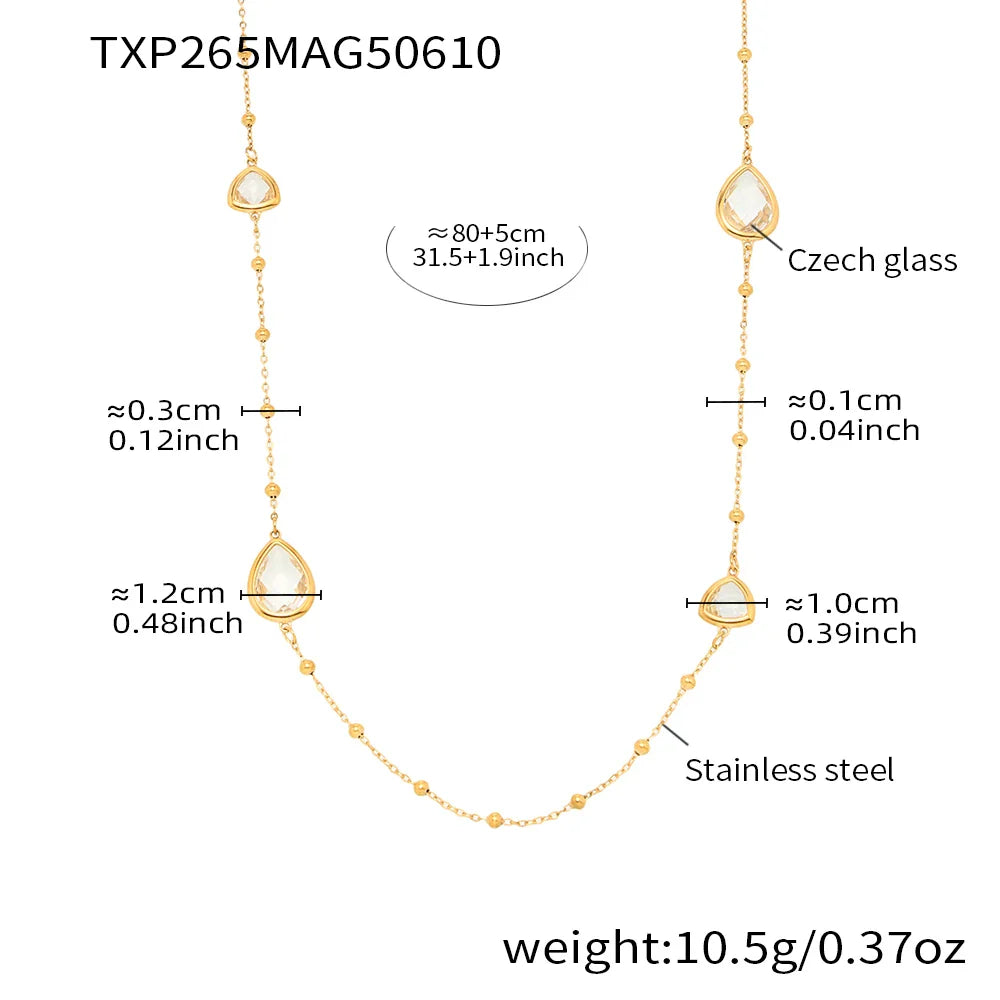 Nivora Hyperbole Overlength Stainless Steel Chain Necklace For Women Water Drop Glass Necklace Wedding Jewelry Accessory