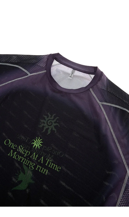 Men's Outdoor Running Long Sleeve T-Shirt Gradient Color Digital Print Quick Dry Breathable Sports Top Unisex