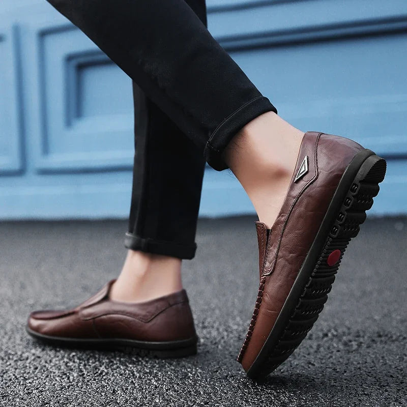 Genuine Leather Men Casual Shoes Luxury Brand Mens Loafers Moccasins Breathable Slip on Black Driving Shoes Plus Size 37-47