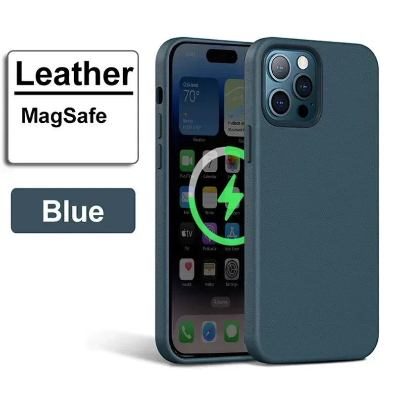 جراب جلد مغناطيسي فاخر لهاتف Apple iPhone 17 Pro Max 16 13 12 14 15 Plus غطاء MacSafe رسمي لهاتف Magsafe i Phone Etui