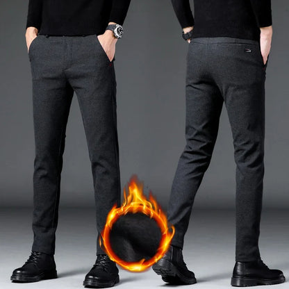 Fashion Men Thermal Fleece Casual Pants Winter Thick Straight Slim Velvet Trousers Brand Clothing Korean Male Pants Size 28-38