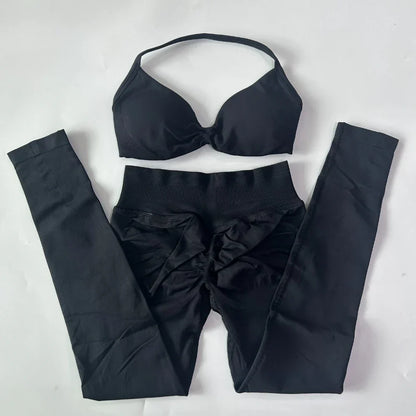 2 Pieces Set For Woman Strappy Yoga Bra Sports Top Workout Leggings Set Seamless Gym Set Fitness Clothes Outfit Activewear