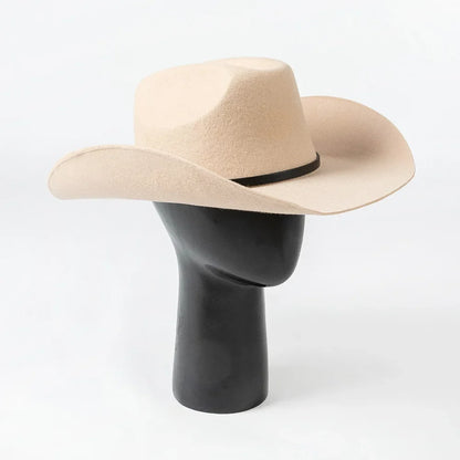 New Autumn Winter Women Fedoras with Belt Buckle Wide Brim Rolled Wool Cowboy Hat M L Size Obtainable