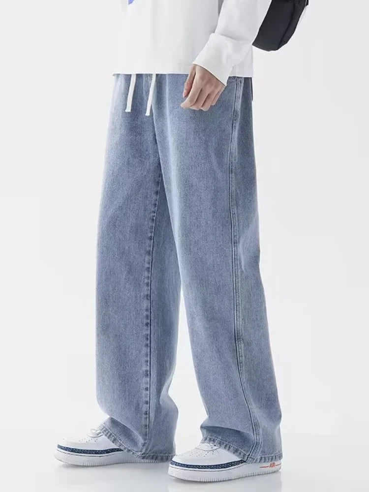 New 2024 Hot Selling Korean Men's Casual Long Denim Classic Men's Straight Leg High Street Denim Wide Leg Pants