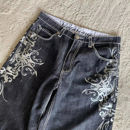Y2K New Popular Denim Shorts Patch Vintage Shorts Men Women Street Hip Hop Fashion Harajuku Punk Loose High Waist Wide Leg Pants