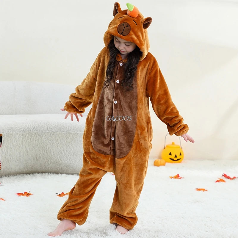 Capybara Anime Cosplay Costumes Kids Animal Cartoon Jumpsuit for Children Halloween Christmas Girls Boys Hooded Pajamas Onesies