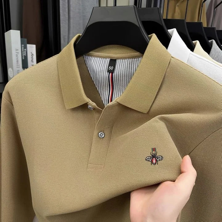 100% cotton high-end spring and autumn new men's long sleeved casual comfortable polo shirt exquisite brand bee embroidery top
