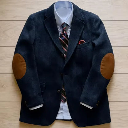Men's Vintage Herringbone Tweed Blazer With Elbow Patch 2 Button Single Breasted Cotton Casual Slim Fit Business Jacket XS-7XL