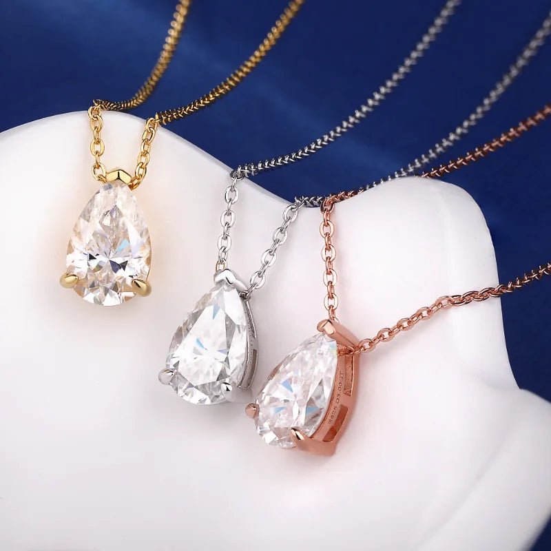1-4CT Pear Cut D VVS1 Moissanite Necklace 100% S925 Silver 18k Gold Plated Single Diamond Women's Pendant Necklace Fine Jewelry