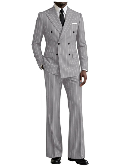 Men's 2 Piece Suit Pinstripe Double Breasted Peak Lapel Slim Fit Flared Pants Wedding Prom Business Formal Parties Chic Outfit