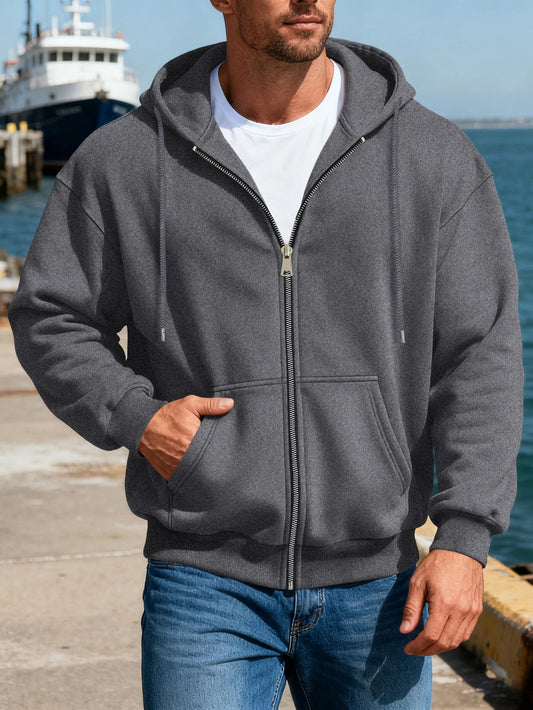 Men's Comfortable Fleece Hooded Sweatshirt Zipper Jacket Sports  Shirt Long Sleeved Sweatshirt Autumn and Winter Hooded Coat