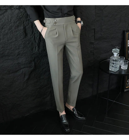 High Quality Italian Style High-waisted Suit Pants Fashion Neapolitan Men's Slim Fit Business Office Social Wedding Trousers