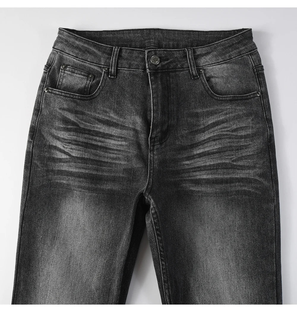 Men's Boot Cut Denim Jeans Gray Black High-Quality Cotton Pants Classic Slim Stretch Flared Trousers
