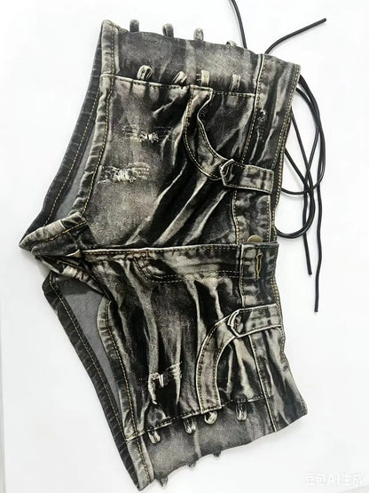 2026 Summer New Retro Low Waist Spice Girls Denim Super Shorts Slim Strap Hip Hot Pants