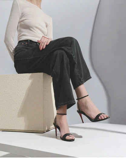 New slim heel nude sexy one-piece high-heeled sandals with feminine temperament, French women's comfortable high-heeled shoes