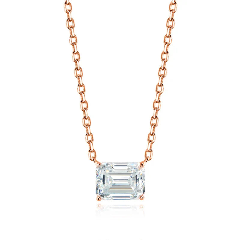 1-3CT Solitaire Moissanite Necklace for Women Emerald Cut Lab Diamond Wedding Female Necklace 925 Sterling Silver Jewelry