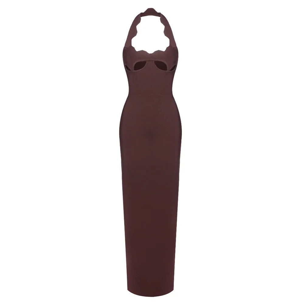 Black Halter Elegant Dress For Women 2025 New Summer Evening Party Celebrity Bodycon Long Dress Red Brown Prom Vestido