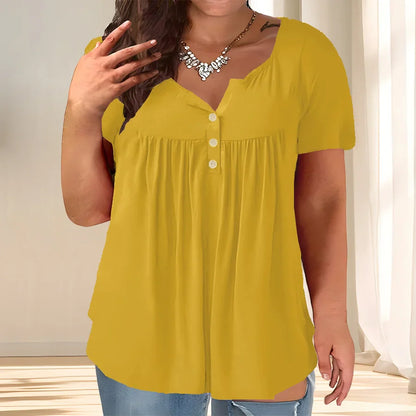 Solid Color Button Front Tee, Casual Fashion Short Sleeve Scoop Neck T-shirt for Summer