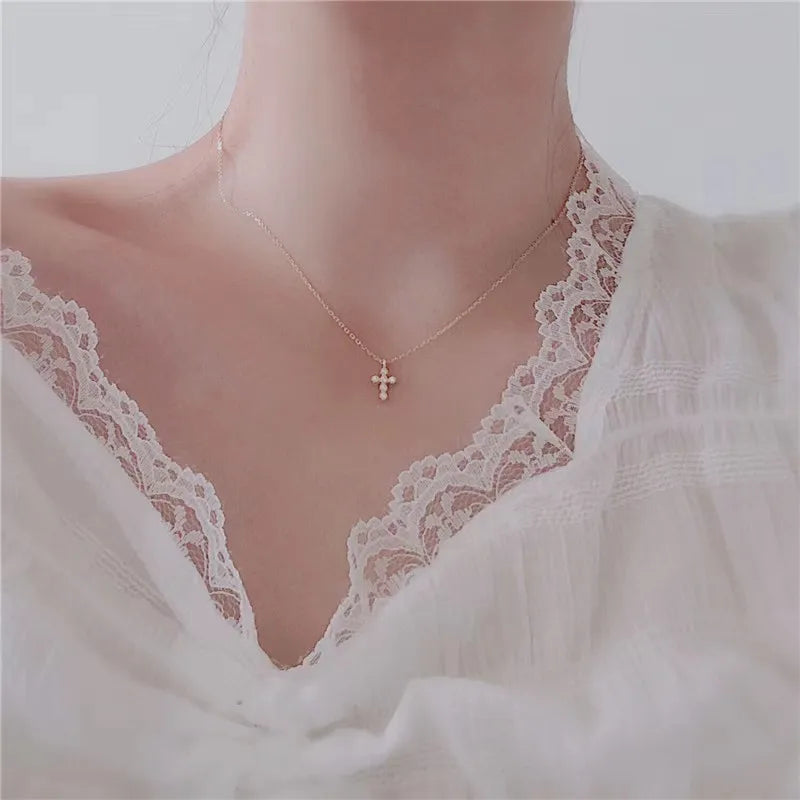 New 100% 925 Sterling Silver Zircon Cross Necklaces Pendant Fashion Sterling Silver Jewelry Statement for Women Bijoux