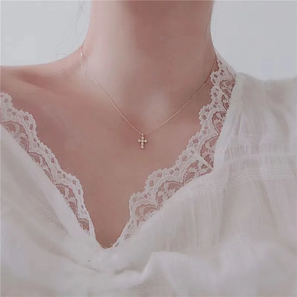 New 100% 925 Sterling Silver Zircon Cross Necklaces Pendant Fashion Sterling Silver Jewelry Statement for Women Bijoux