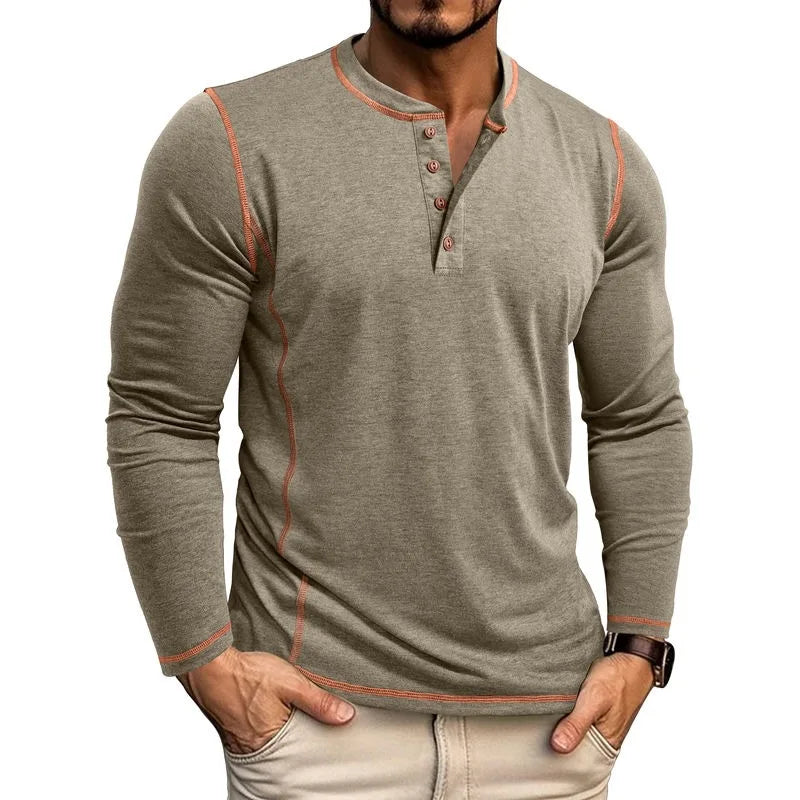 Men's Cotton Button Henley Neck Shirt Long Sleeve Casual Button Solid Color Fashion Streetwear Tops Tees T-Shirts Men Clothing