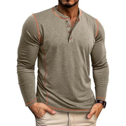 Men's Cotton Button Henley Neck Shirt Long Sleeve Casual Button Solid Color Fashion Streetwear Tops Tees T-Shirts Men Clothing