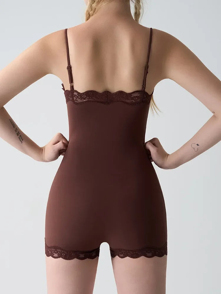 Lace Bodysuit for Women -Adjustable Straps Slim Fit Backless Jumpsuit, Breathable Lifting Seamless Underwear Sexy Lingerie