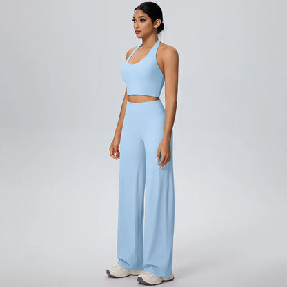 2Pieces Breathable Summer Workout Top Pants Yoga Set Yoga Underwear With Chest Pad Quick Drying Push Up Pencil Pants Yoga Set