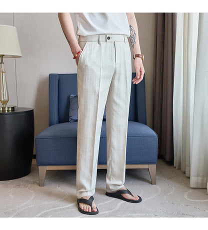 Summer New Linen Breathable Trousers High Quality Fashion Men Straight Casual Pants Men Slim Fit Solid Business Office Suit Pant