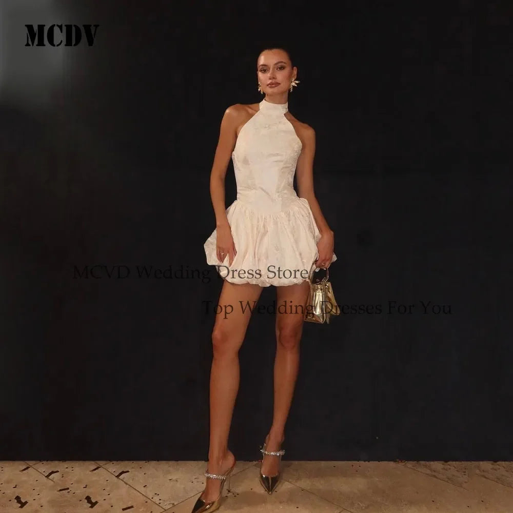 Customized Print Bud Skirt Wedding Dresses Halter Neck Backless vestidos de novia Sleeveless Mini After Party 2026 Customized