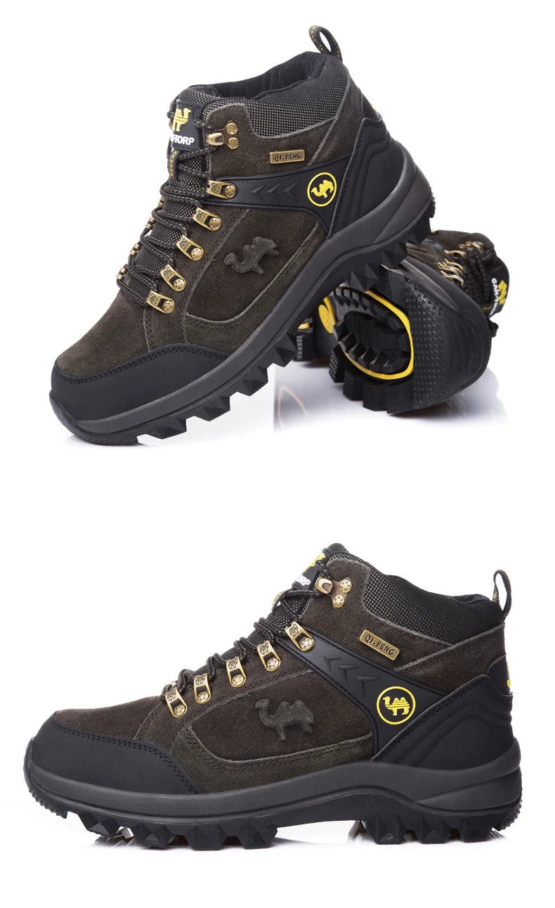 Classic Men Winter Boots Genuine Leather Sneakers For Man Fur Plush Snow Shoes Warm Outdoor Ankle Boots Outdoor Hiking Footwear