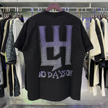 Masked Angel letter Rhinestone print Short Sleeve T shirts Men Women Fashion Harajuku Loose cotton casual Shinning Diamond Tees