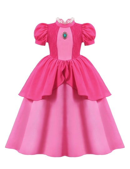 Summer Deluxe Princess Snow White Gown with Cape Girls Fairy Kids Cosplay Costume Toddler Carnival Apparel Halloween Dress up