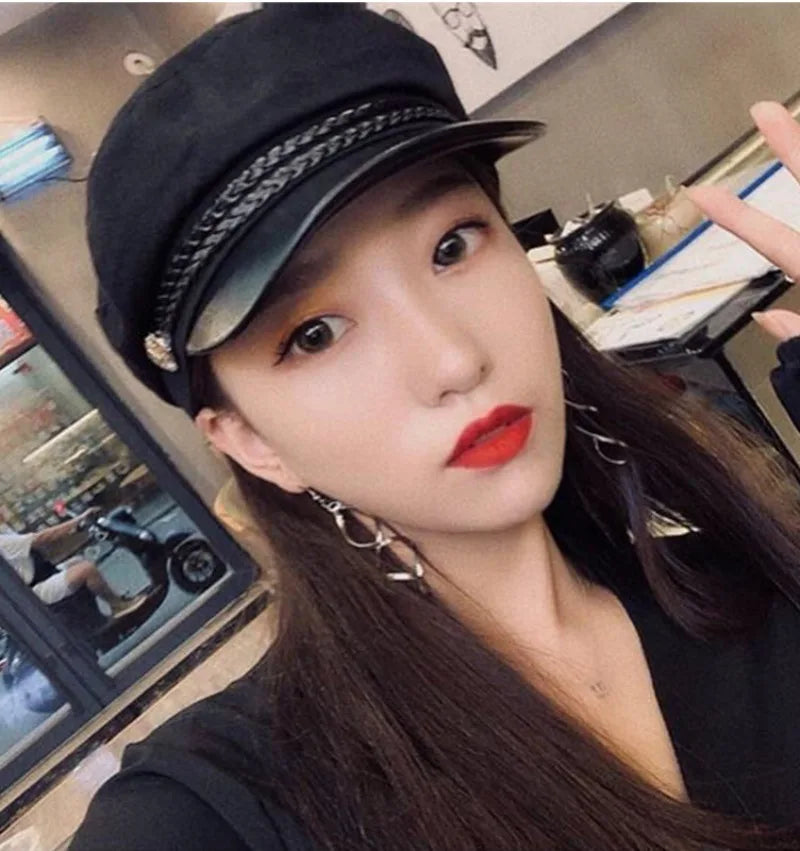 New Berets for Women Military Hat Autumn Sailor Hat for Women Men Black Grey Flat Top Female Travel Cadet Hat Captain Cap