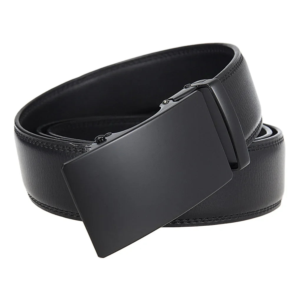 3.5cm High End Handsome Metal Alloy Automatic Buckle Belt Men's Genuine Leather Waistband Fashion Business Black Brown Belts