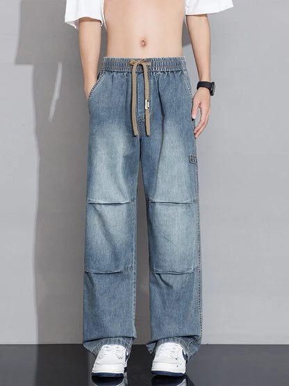 Men's Cargo Jeans 2026 New Spring Summer Wide Leg Denim Pants Straight Baggy Jeans Asian Size L-5XL