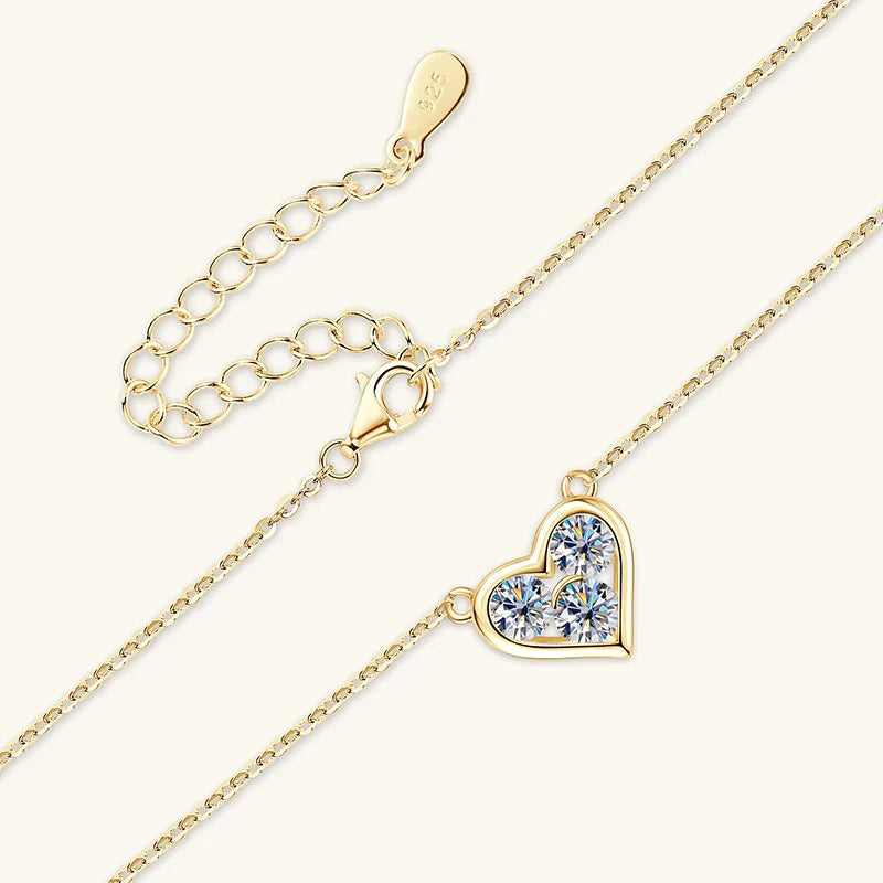 Certified 0.3CT Round Moissanite Necklace 925 Sterling Silver Heart Shape Pendant Necklace for Valentine's Day Jewelry