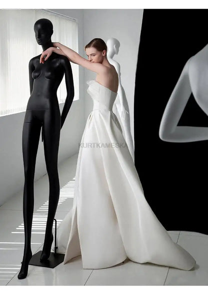 French Luxury White Satin Trailing Wedding Dresses for Bride 2026 Women Elegant Sexy Strapless Long Prom Party Dress Vestidos