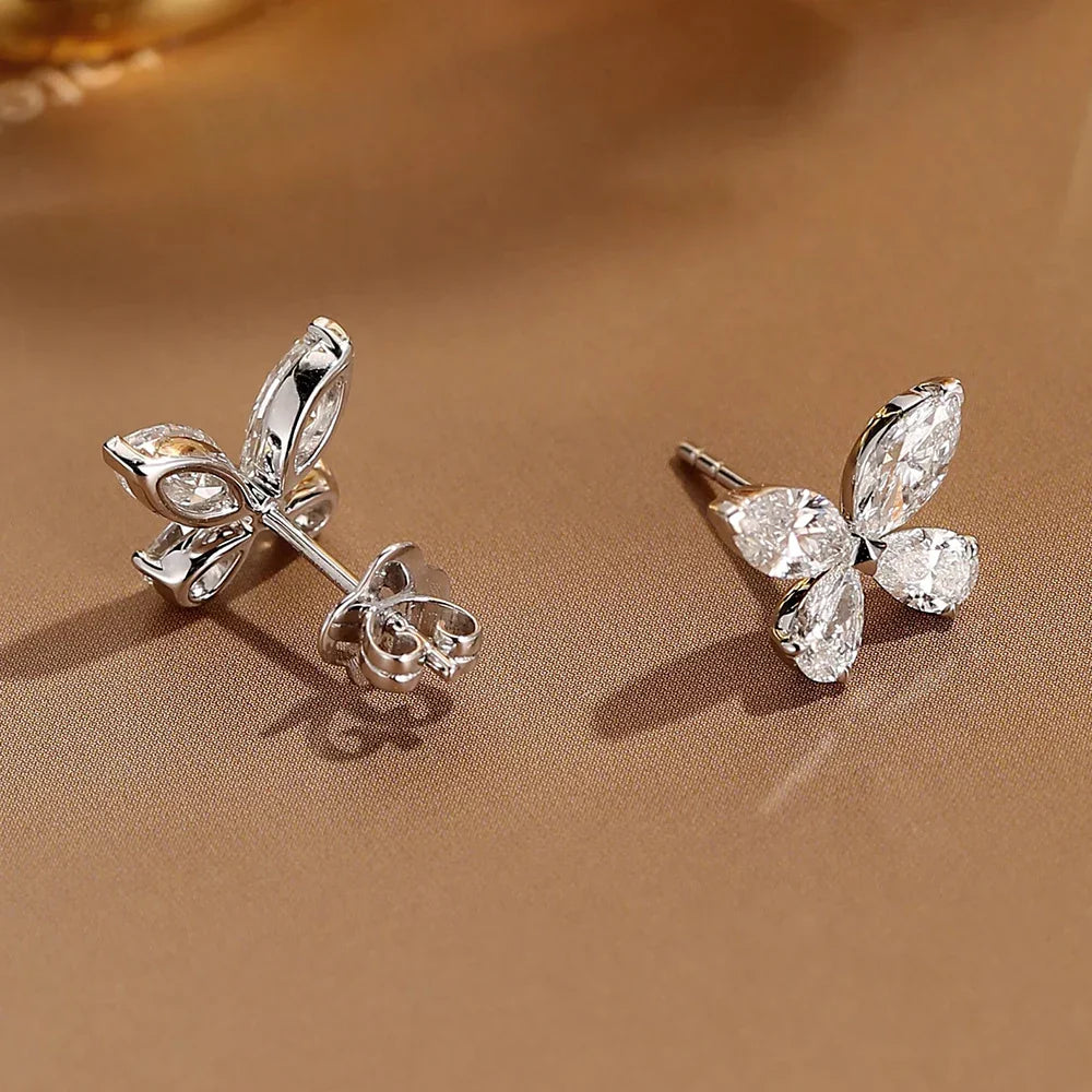 Butterfly Moissanite Stud Earrings for Women  925 Sterling Silver 0.3CT Pear/Marquise Cut Diamond Ear StudsCertified Certificate