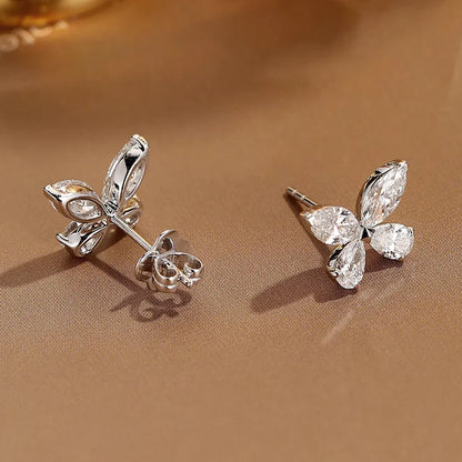Butterfly Moissanite Stud Earrings for Women  925 Sterling Silver 0.3CT Pear/Marquise Cut Diamond Ear StudsCertified Certificate