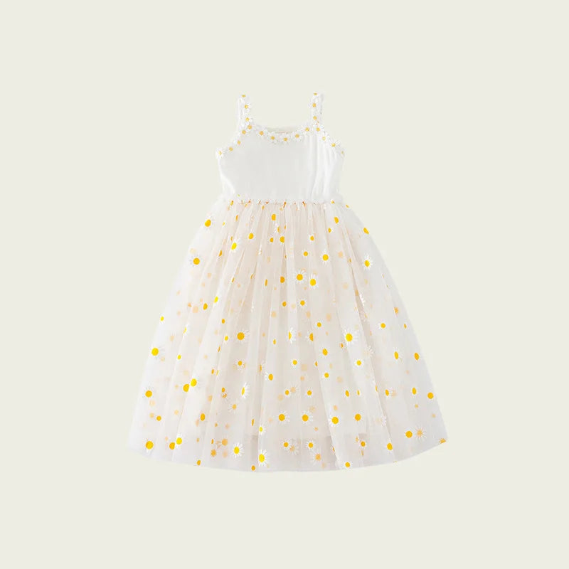 Girls Casual Dresses Little Daisy Flower Mesh Dress for Girls Summer Camisole Pompadour Dress Girls Clothes for2 To 7 Years