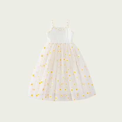 Girls Casual Dresses Little Daisy Flower Mesh Dress for Girls Summer Camisole Pompadour Dress Girls Clothes for2 To 7 Years