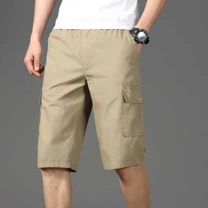 Large Size Cargo Shorts Men's Casual Knee Pants Zipper Pocket Summer Cotton Shorts Running Jogger Shorts Elastic Waist